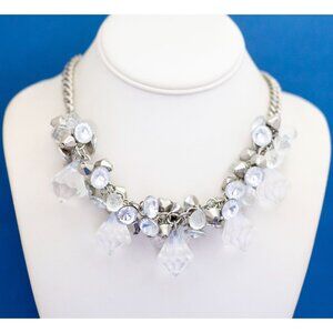 20 inch, Vintage Diamond Crystal Art Deco Bib Necklace - D9